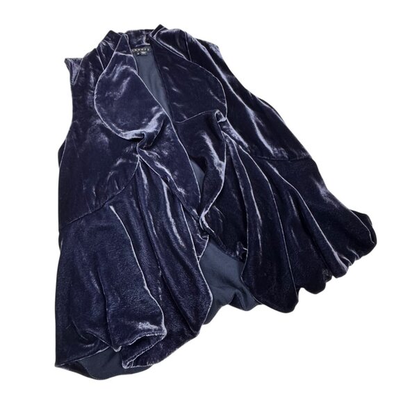 Theory Velvet Draped Vest Sz S Blue Peplum Boho Whimsigoth Witchy Artsy - Picture 13 of 15